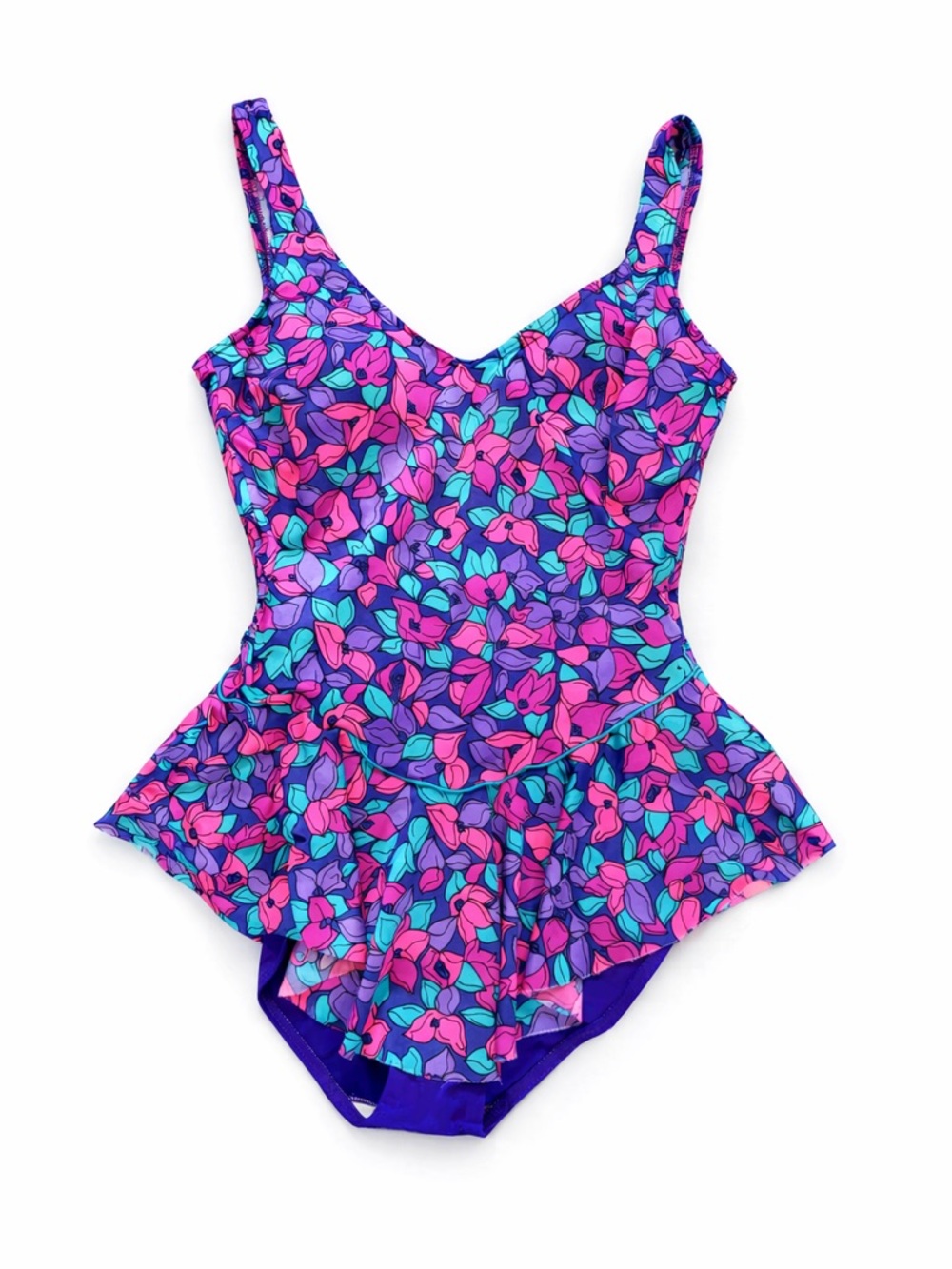 Vintage 90s Floral Swimdress Swimsuit Size 14 Pink Purple Retro